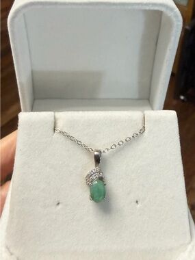 Genuine emerald and zircon pendant necklace 18” 925 Sterling Silver